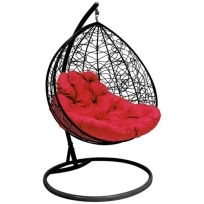 Подвесное кресло M-GROUP для двоихс ротангом коричневое, красная подушка